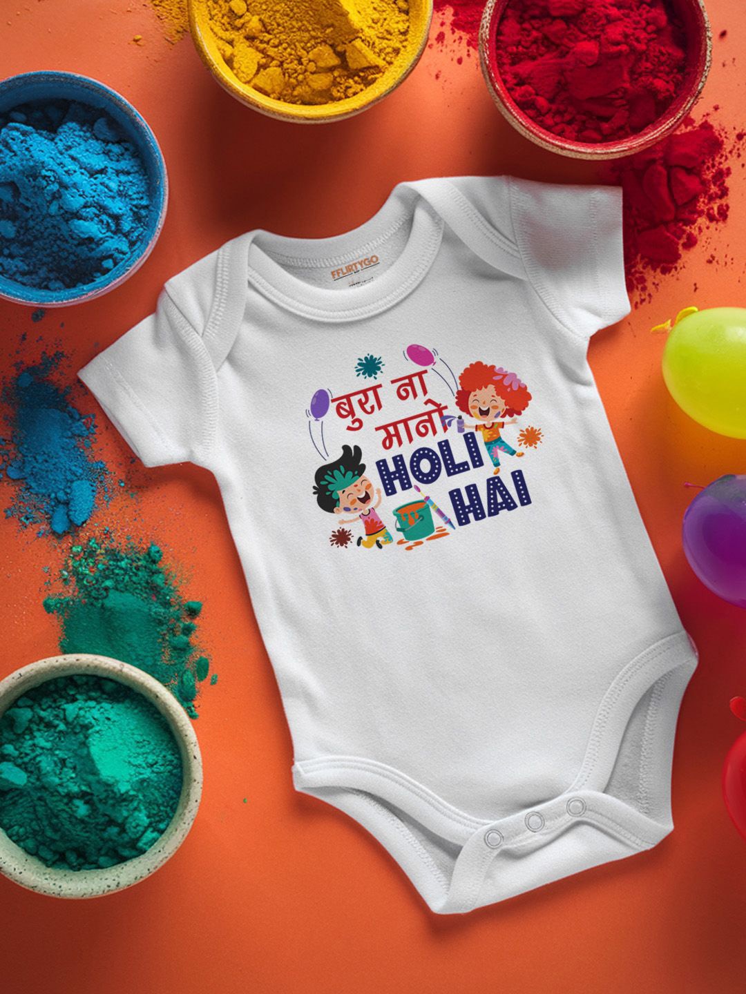 

FFLIRTYGO Infants Holi Printed Cotton Bodysuit, White