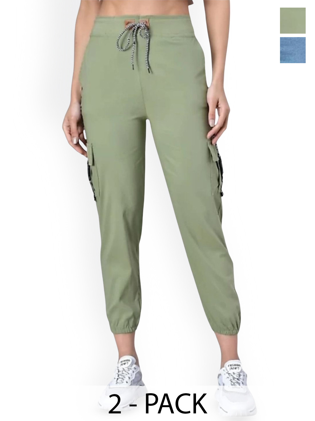 

BAESD Girls Pack of 2 Skinny Fit Joggers Trousers, Olive