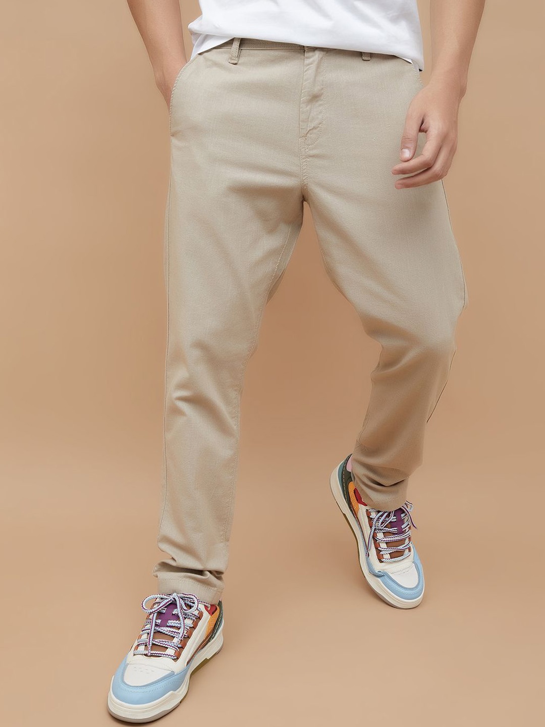 

Fame Forever by Lifestyle Men Mid-Rise Tapered Fit Chinos Trousers, Khaki