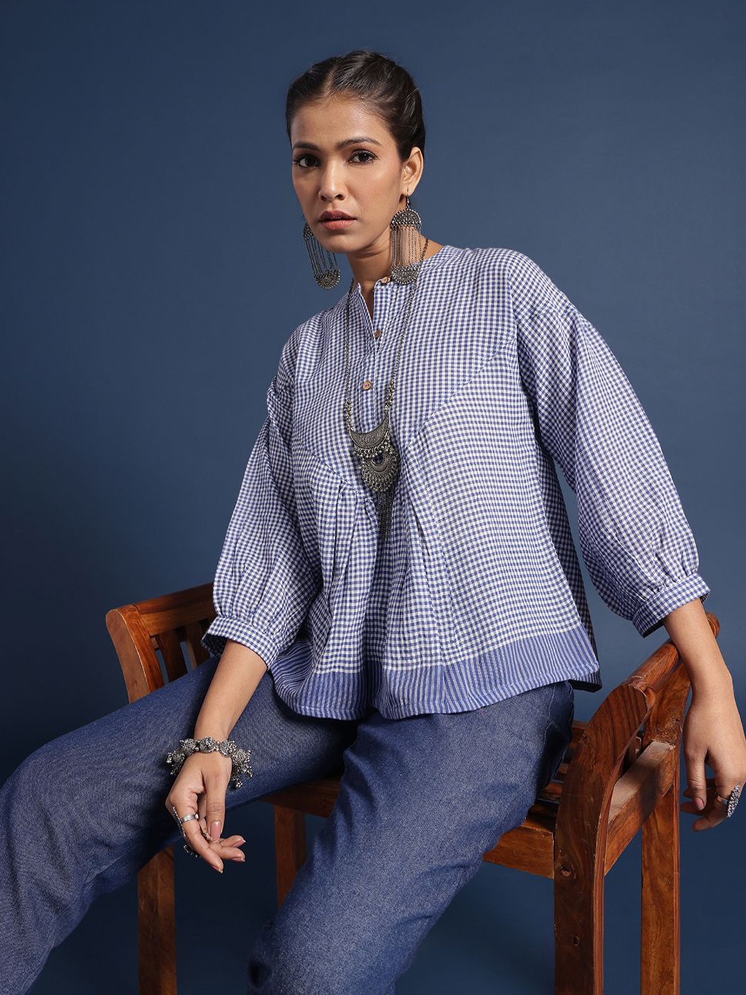 

Taavi Women Checked Tops, Blue