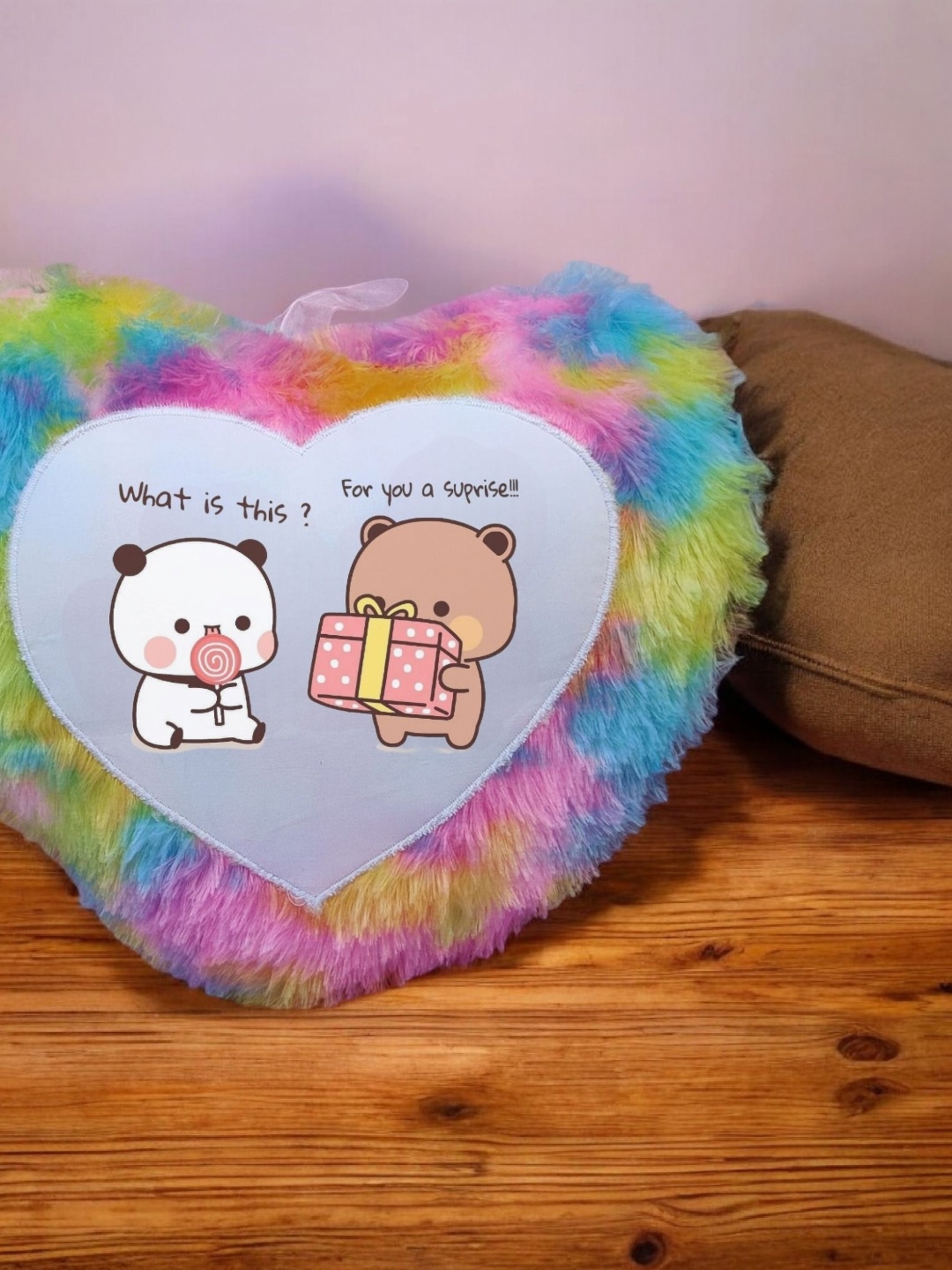 

Anikmart White & Pink Printed Pre-Filled Heart Shaped Cushion