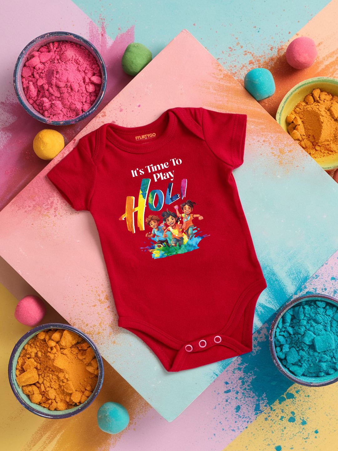 

FFLIRTYGO Infants Holi Printed Cotton Bodysuit, Red