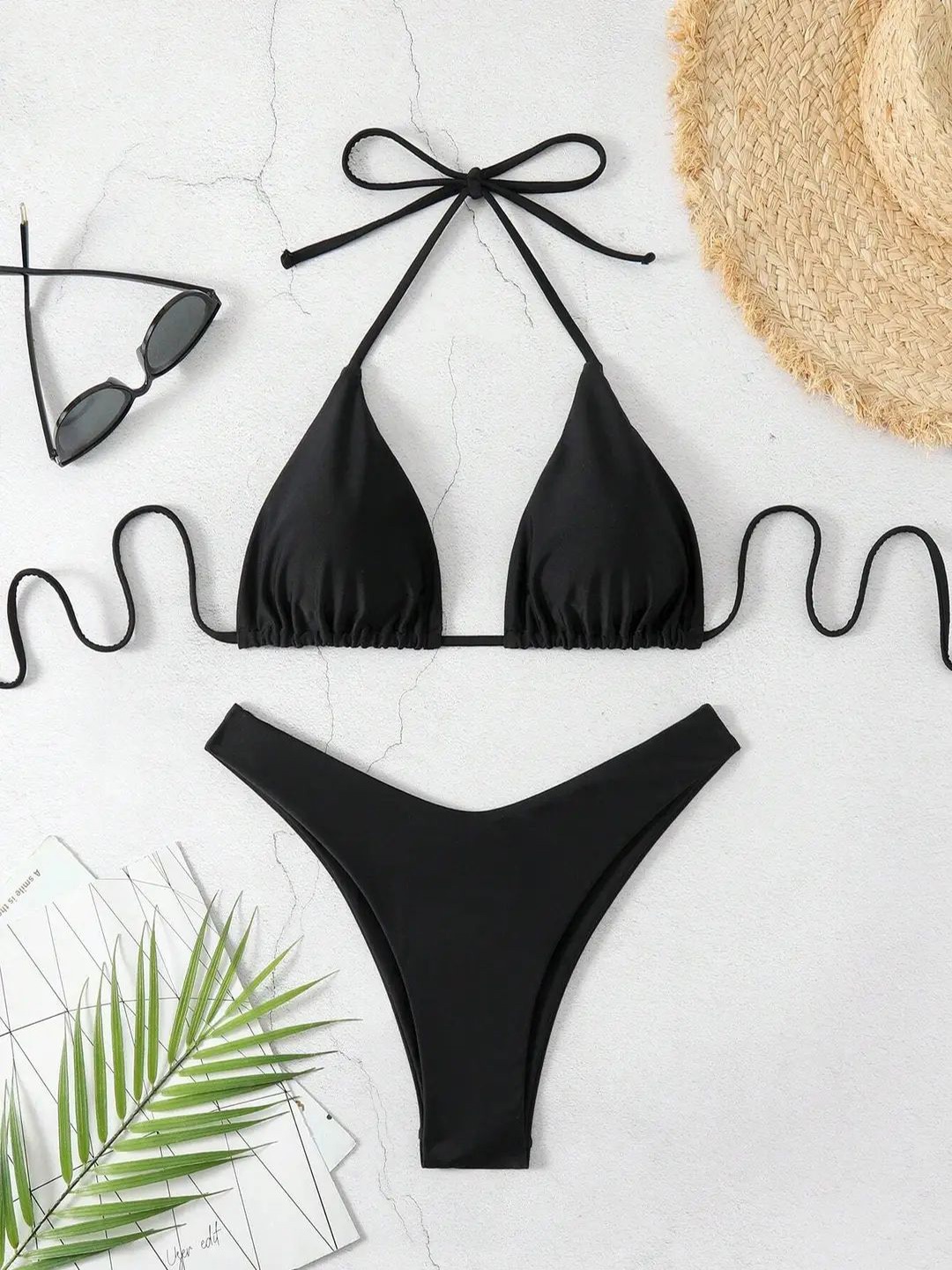 

BAESD Women Halter Neck Swim Bikini Set, Black