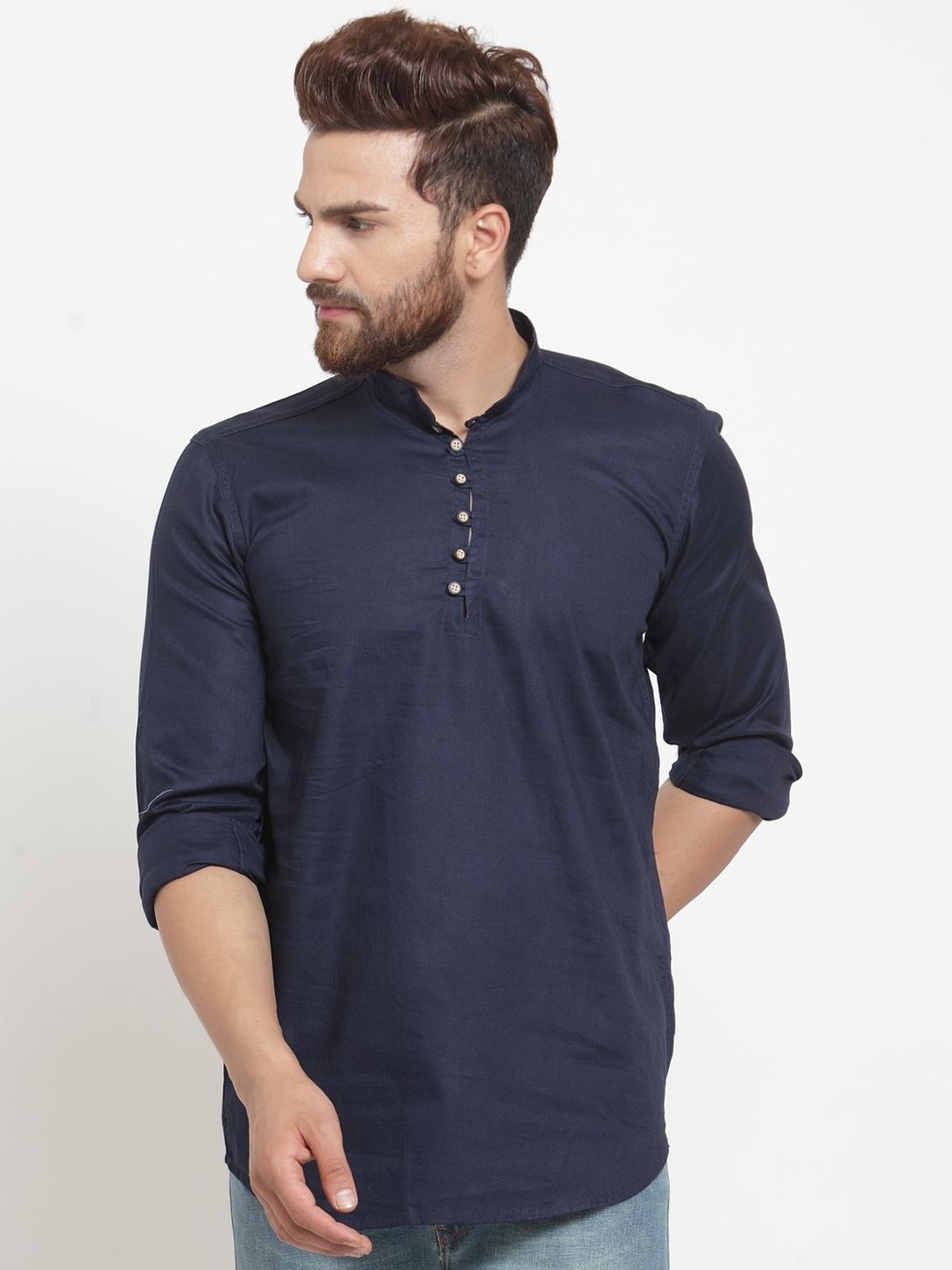 

Moda Rapido Mandarin Collar Pure Cotton Straight Kurta, Navy blue