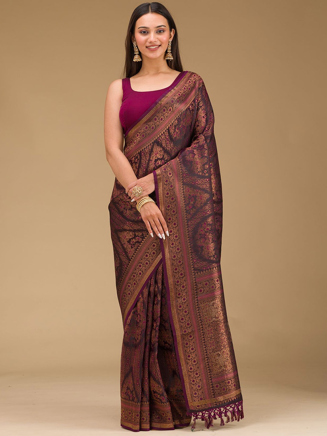 

Koskii Wine Stonework Art Silk Saree, Purple