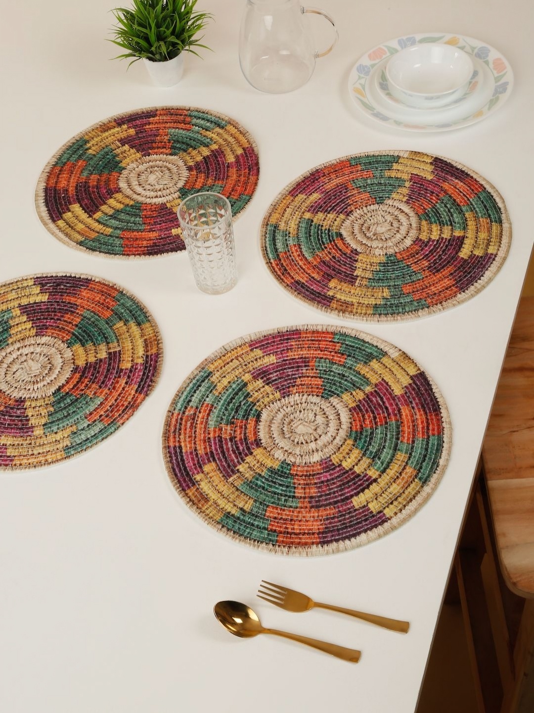 

HOSTA HOMES 4-Pcs Beige & Red Digital Printed Pure Cotton Table Placemats
