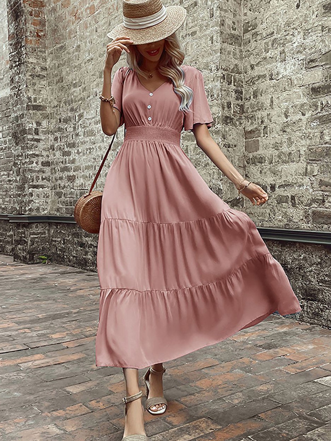 

StyleCast x Revolte Women Layered A-Line Midi Dress, Pink