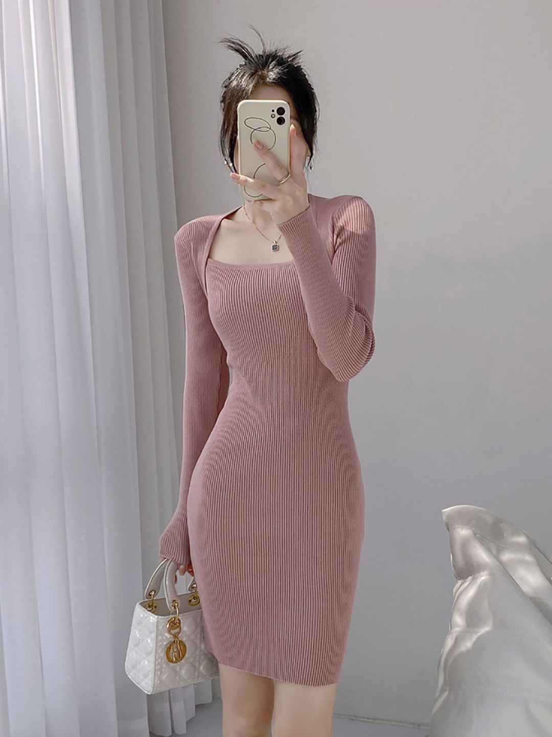 

StyleCast x Revolte Women Square Neck Bodycon Dress, Pink
