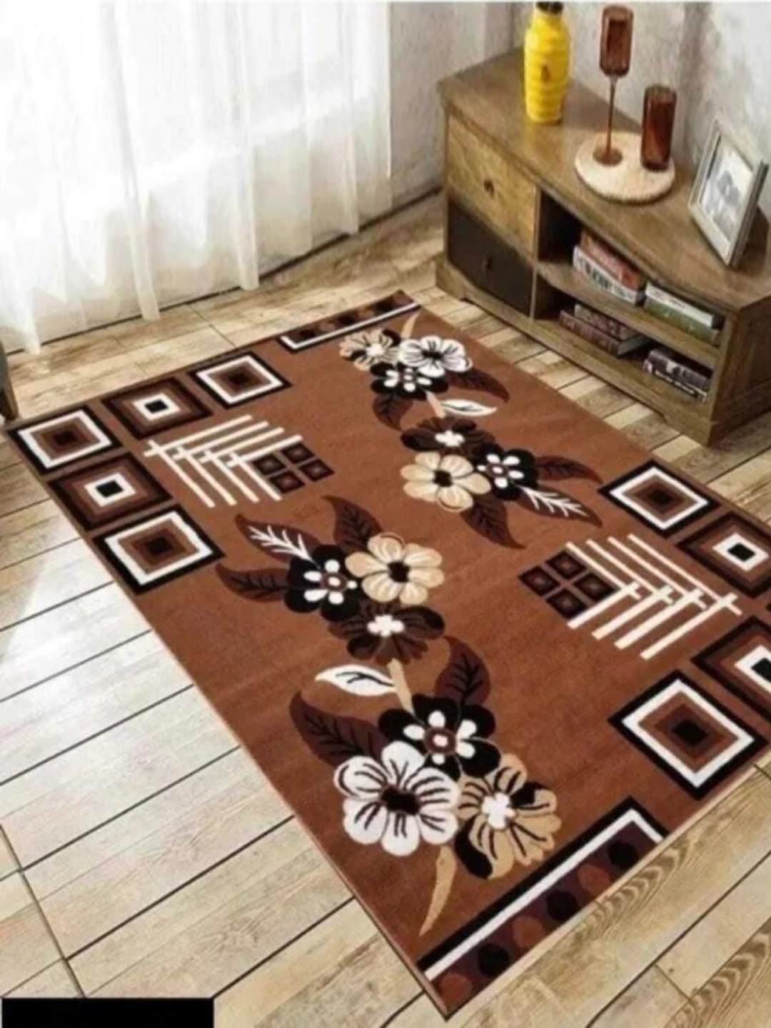 

Samjeeda Handloom carpets Brown & Black Floral Printed Anti-Skid Carpet