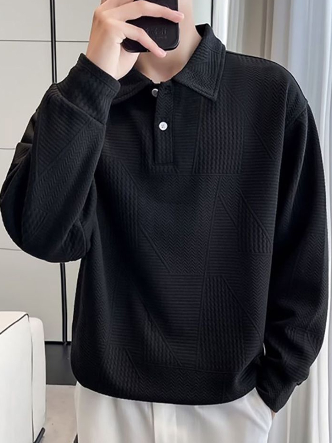 

StyleCast x Revolte Men Shirt Collar Sweatshirt, Black