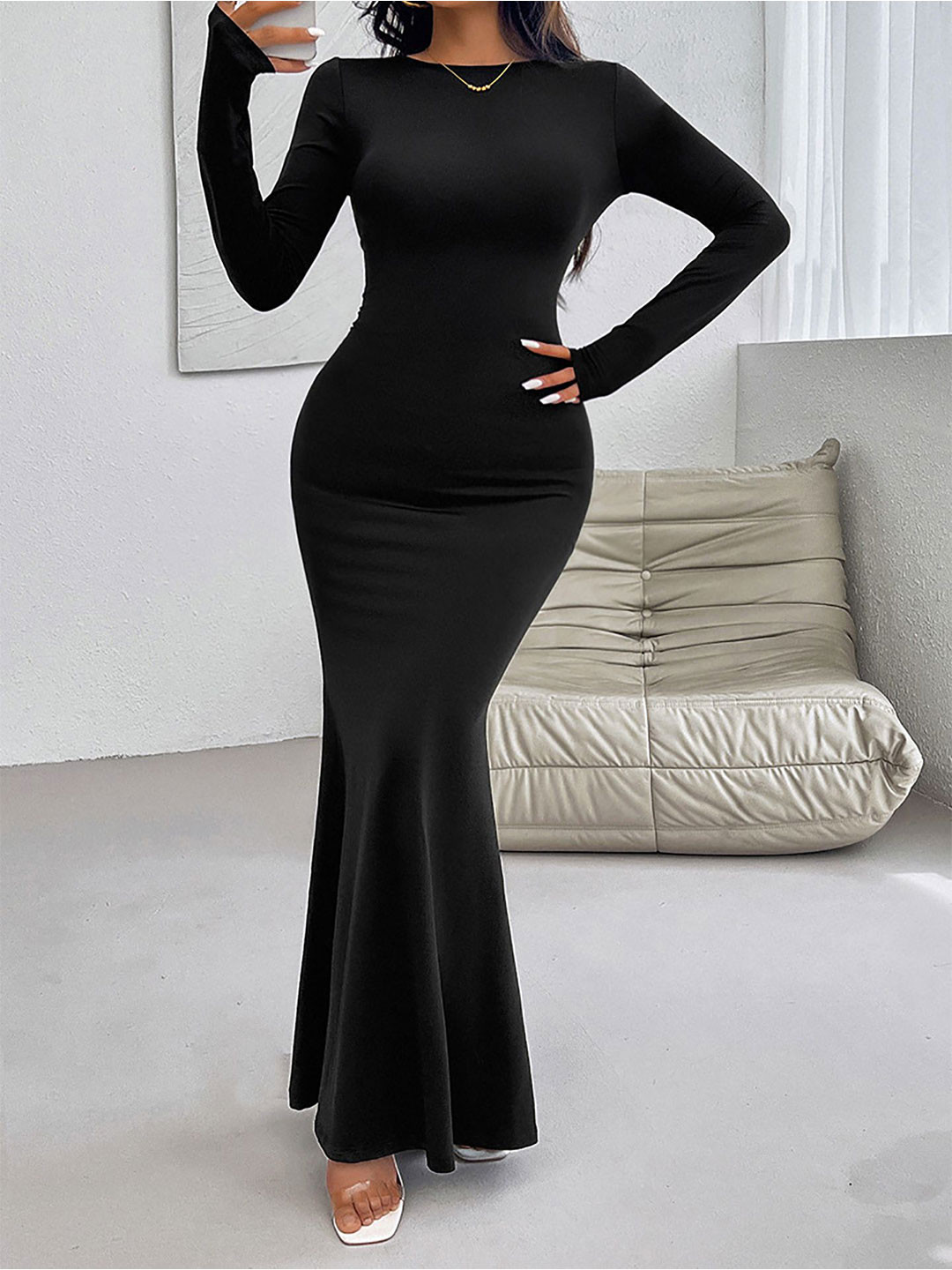 

StyleCast x Revolte Women Boat Neck Bodycon Maxi Dress, Black