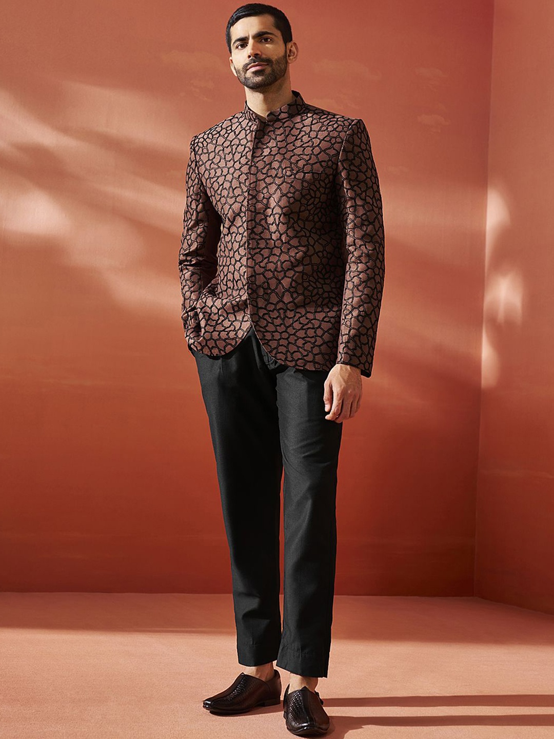 

Vastramay Men Embroidered Slim-Fit Two Piece Suits, Rust