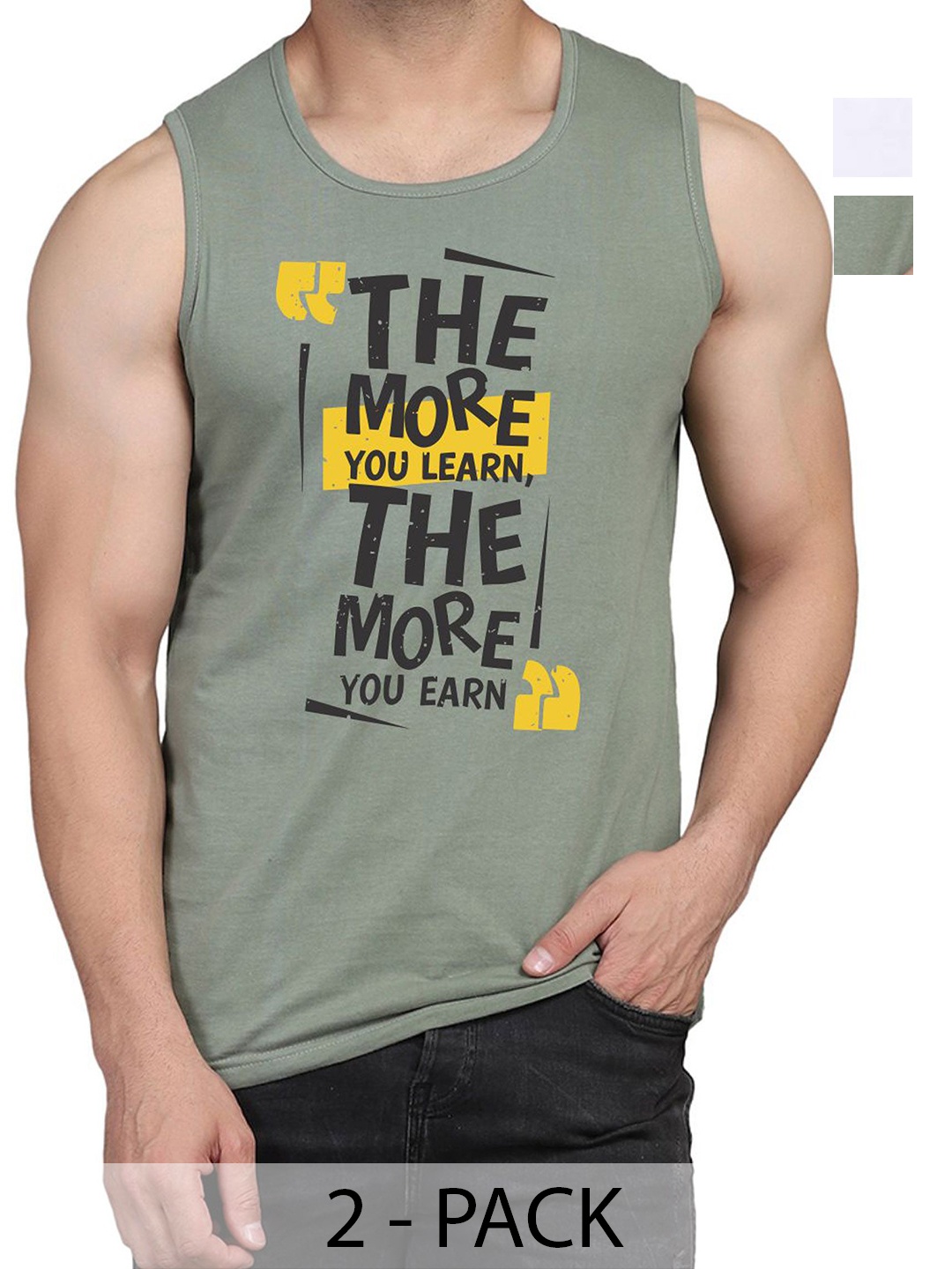 

WOOSTRO Men Pack Of 2 Typography Printed Round Neck Cotton Slim Fit T-shirts, Green