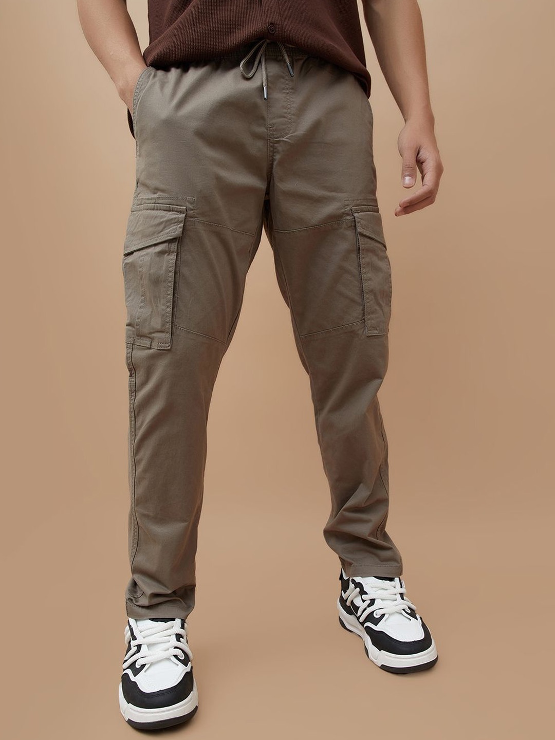

Fame Forever by Lifestyle Men Cotton Tapered Fit Cargos Trousers, Brown