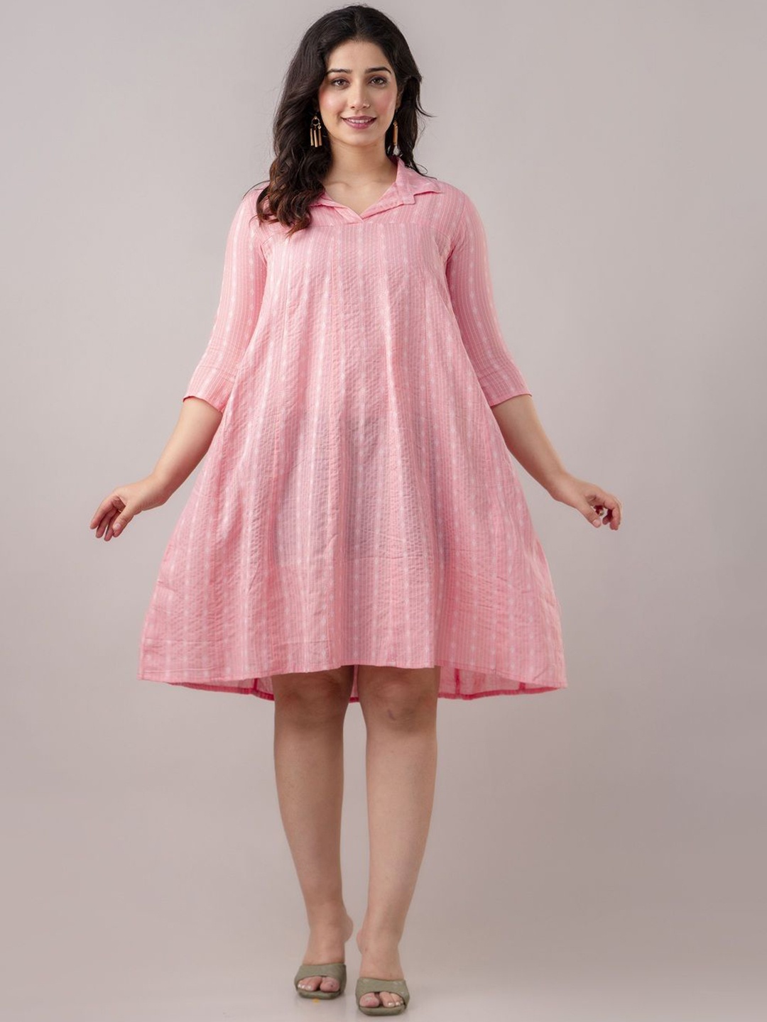 

Demirner Striped Cotton A-Line Midi Dress, Peach