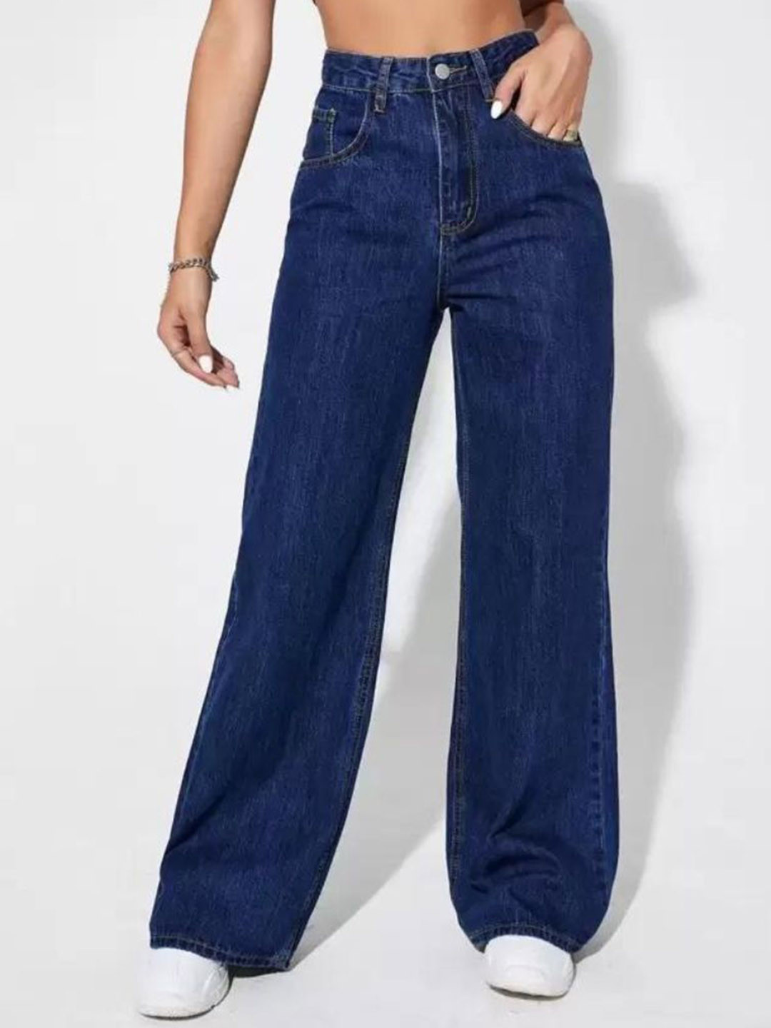 

DressBerry Women Comfort Straight Fit High-Rise Light Fade Acid Wash Stretchable Jeans, Navy blue