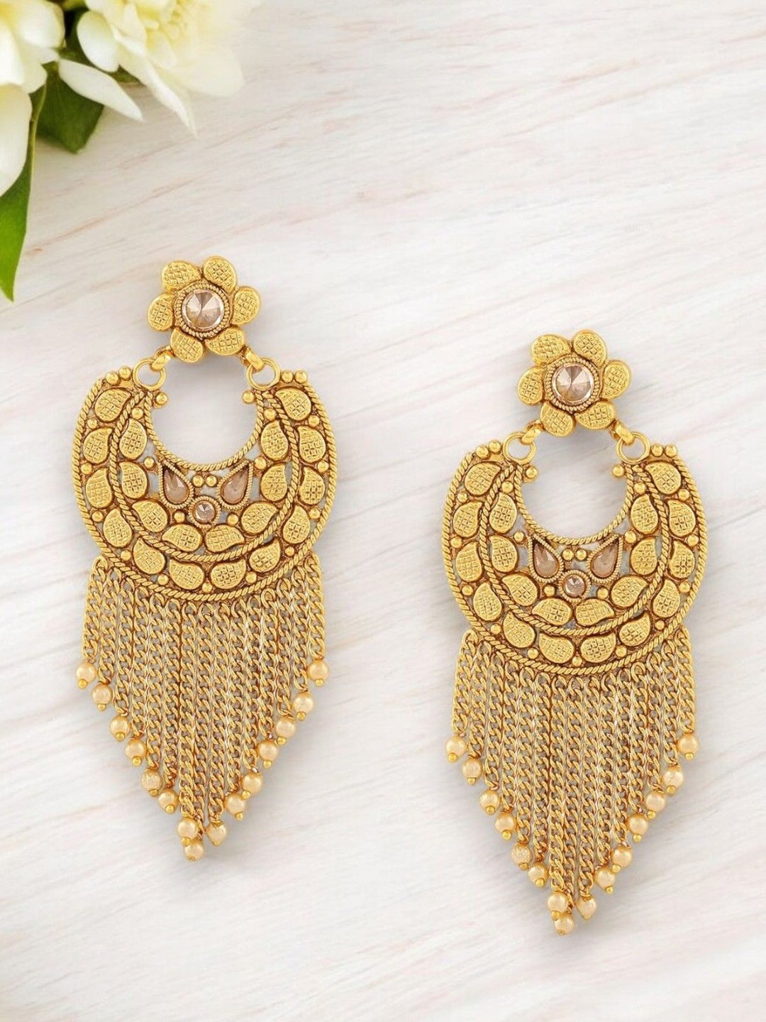 

Anouk Gold-Plated Artificial Stones Studded Contemporary Drop Earrings