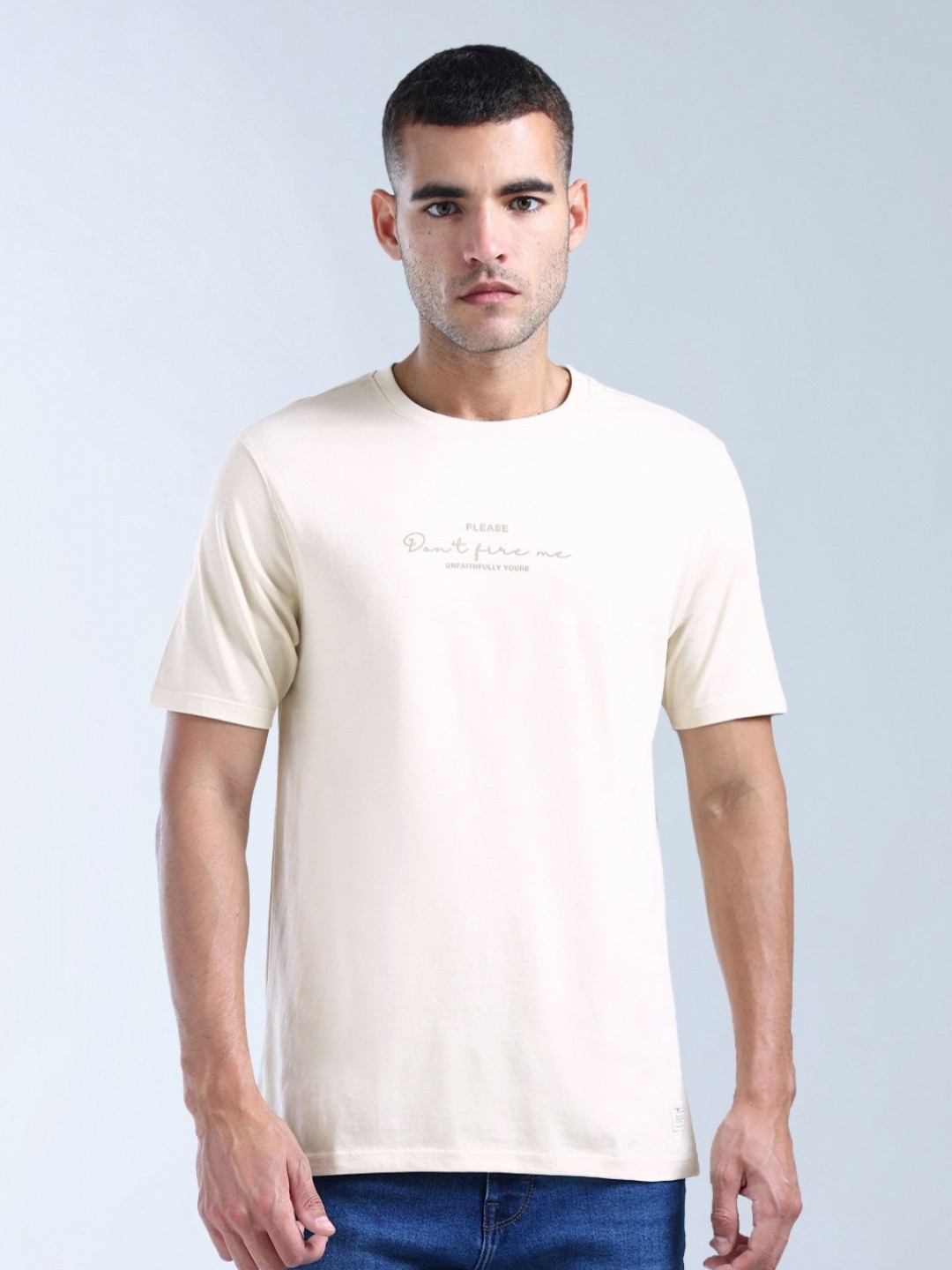 

Flying Machine Men Brand Logo Printed Raw Edge T-shirt, White