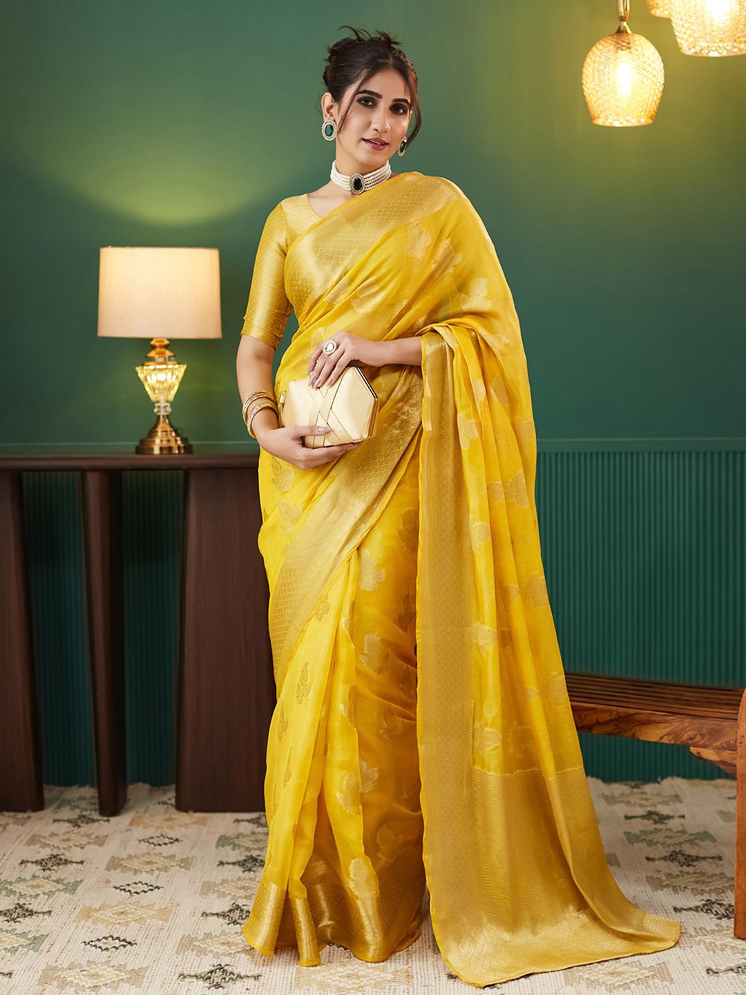

Satrani Woven Design Zari Tissue Saree, Yellow