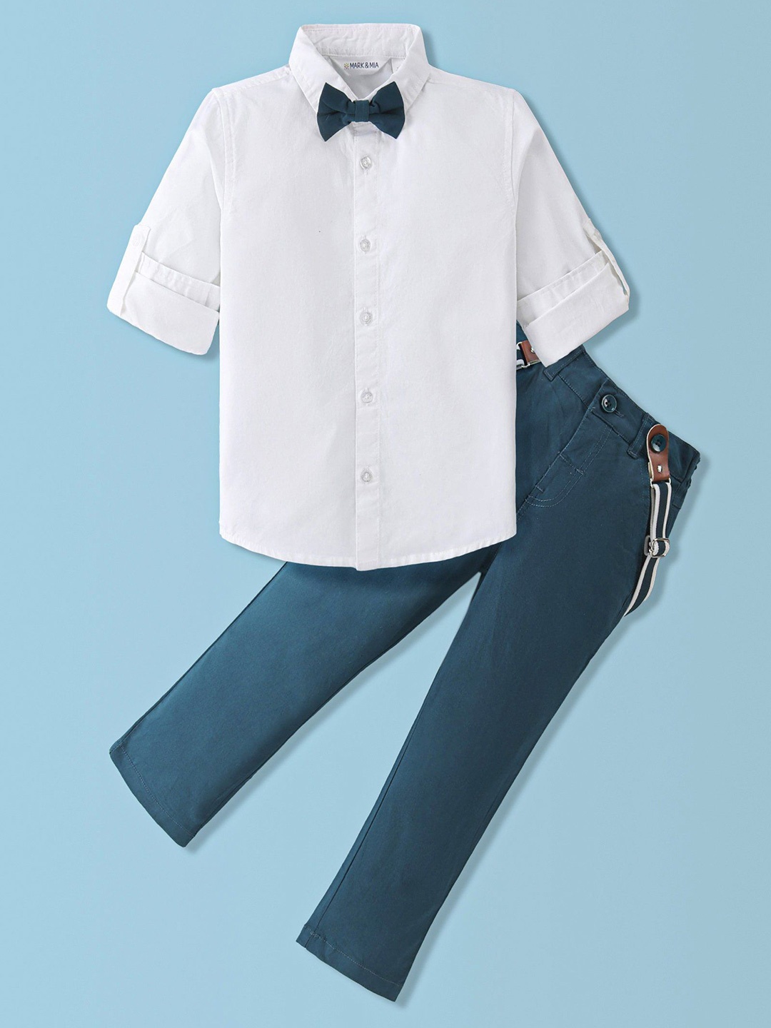 

Mark & Mia Boys Long Sleeves Shirt With Trousers And Suspender, White