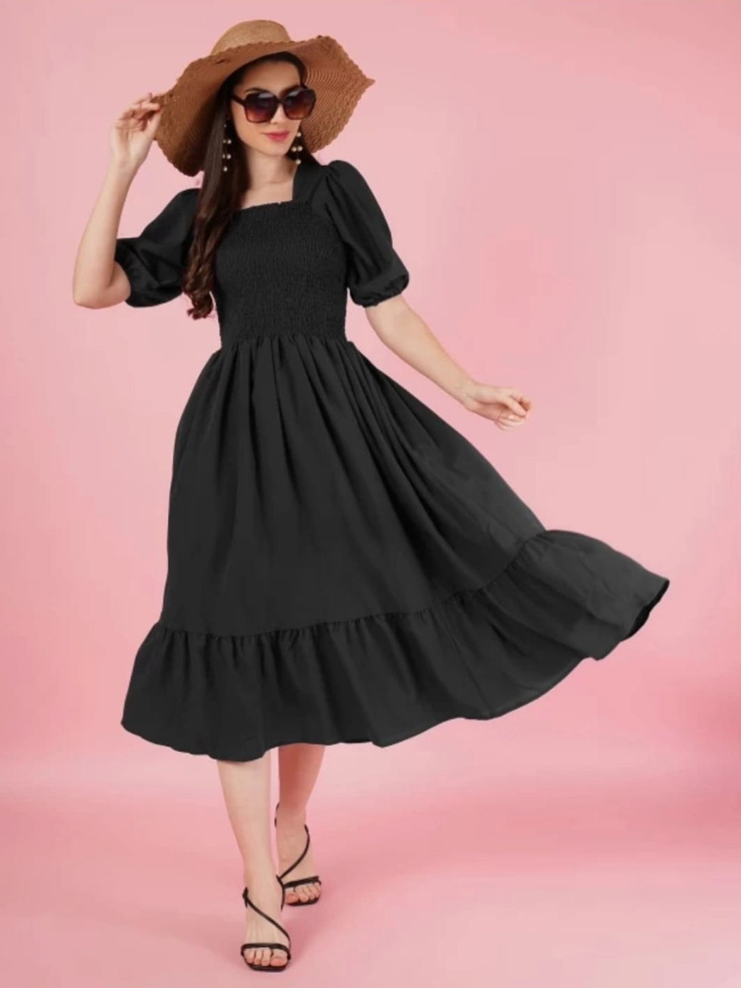 

CROWN CREATION Women Fit & Flare Dress, Black