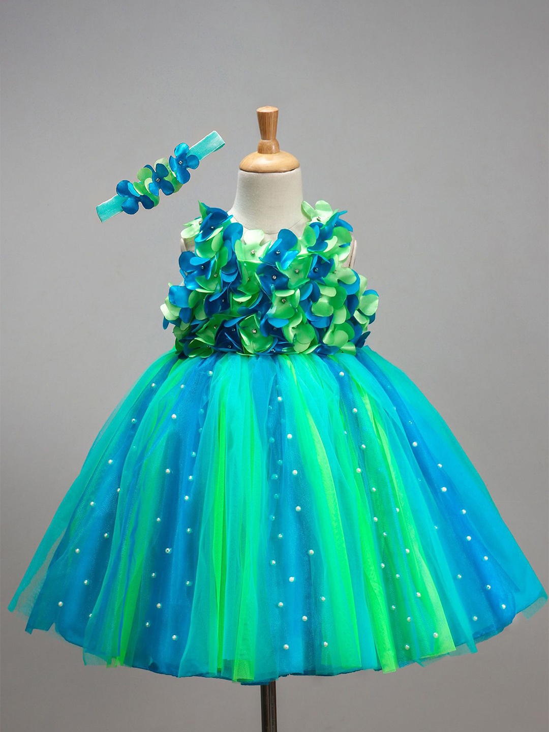 

Li & Li Boutique Girls Strips Petal Frock, Turquoise blue