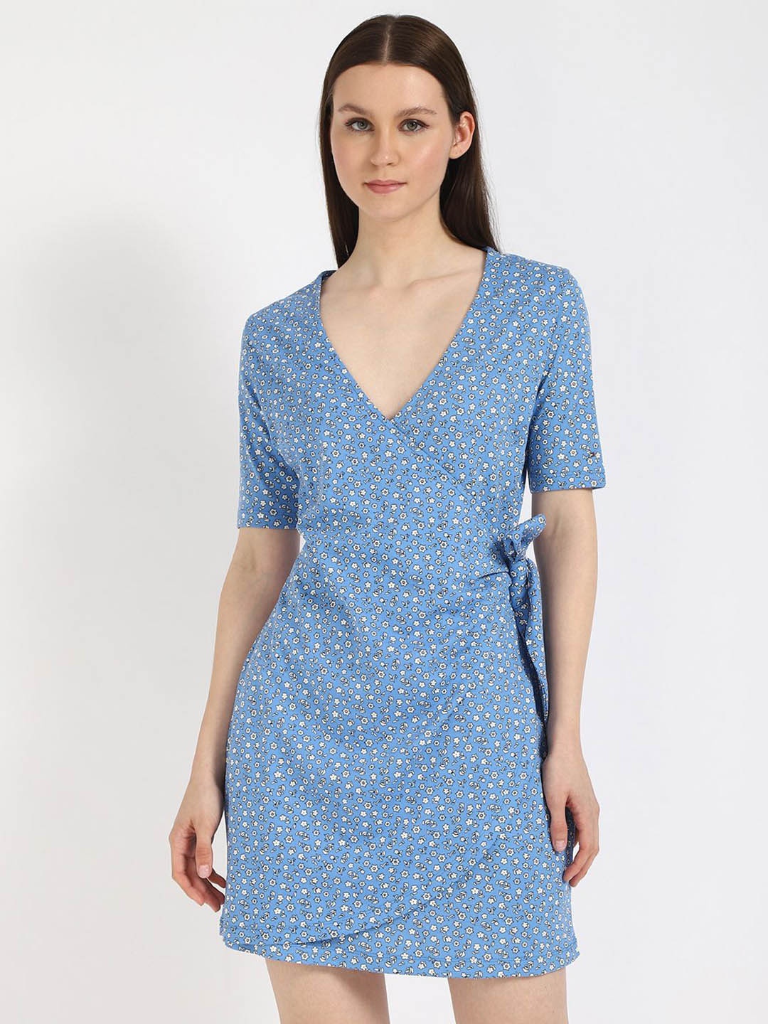 

Tommy Hilfiger Women Polka Dot Printed Wrap Mini Dress, Blue