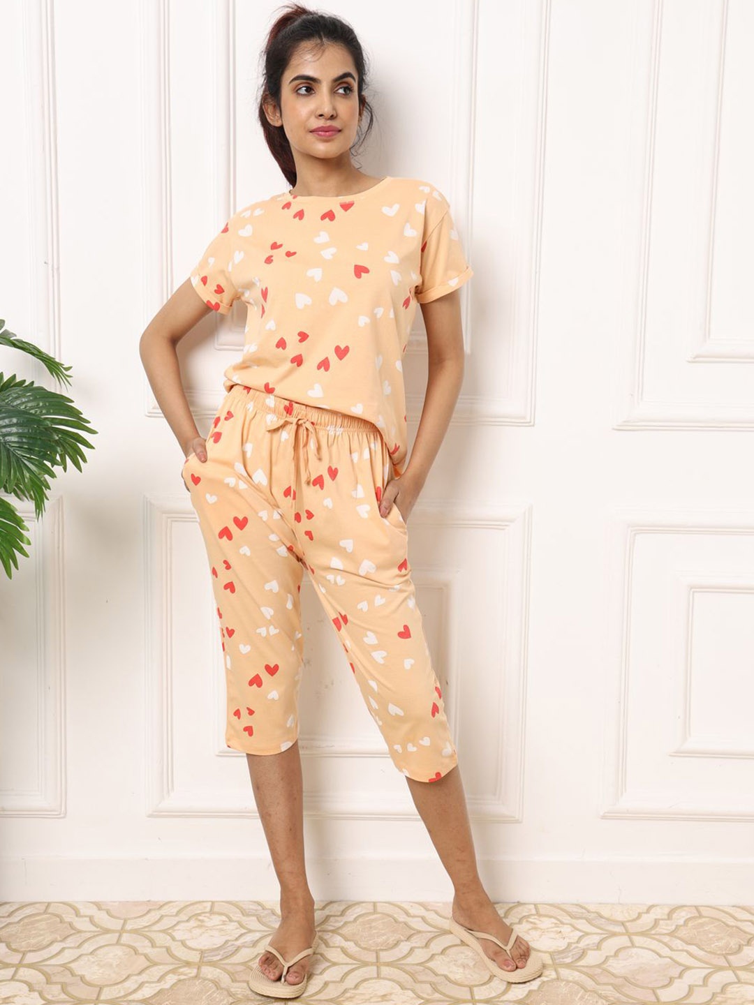 

LABEL MY Women Printed Night suit, Peach
