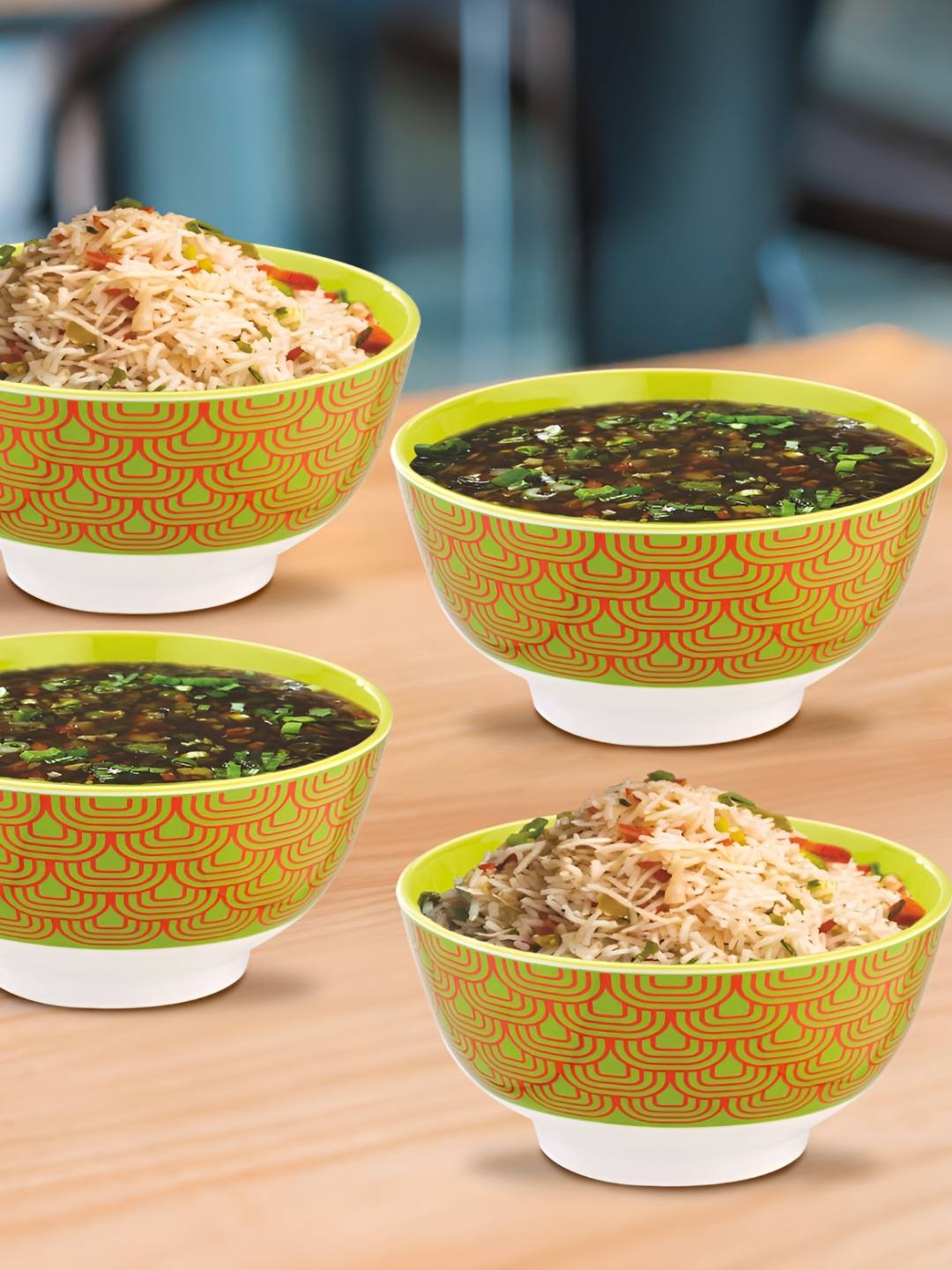 

Nayasa Deluxe Set of 4 Green Melamine Noodle Serving Bowl Set- 1100 ML