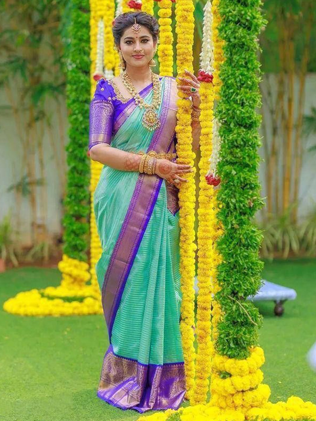 

bansari textiles Woven Design Paithani Saree, Green