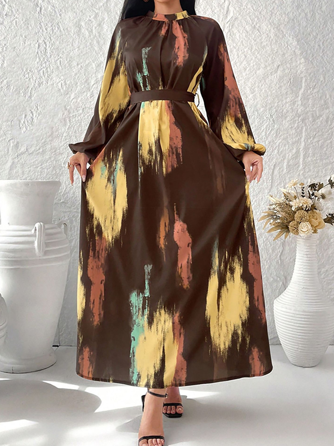 

StyleCast x Revolte Women Abstract Printed Maxi Dress, Brown