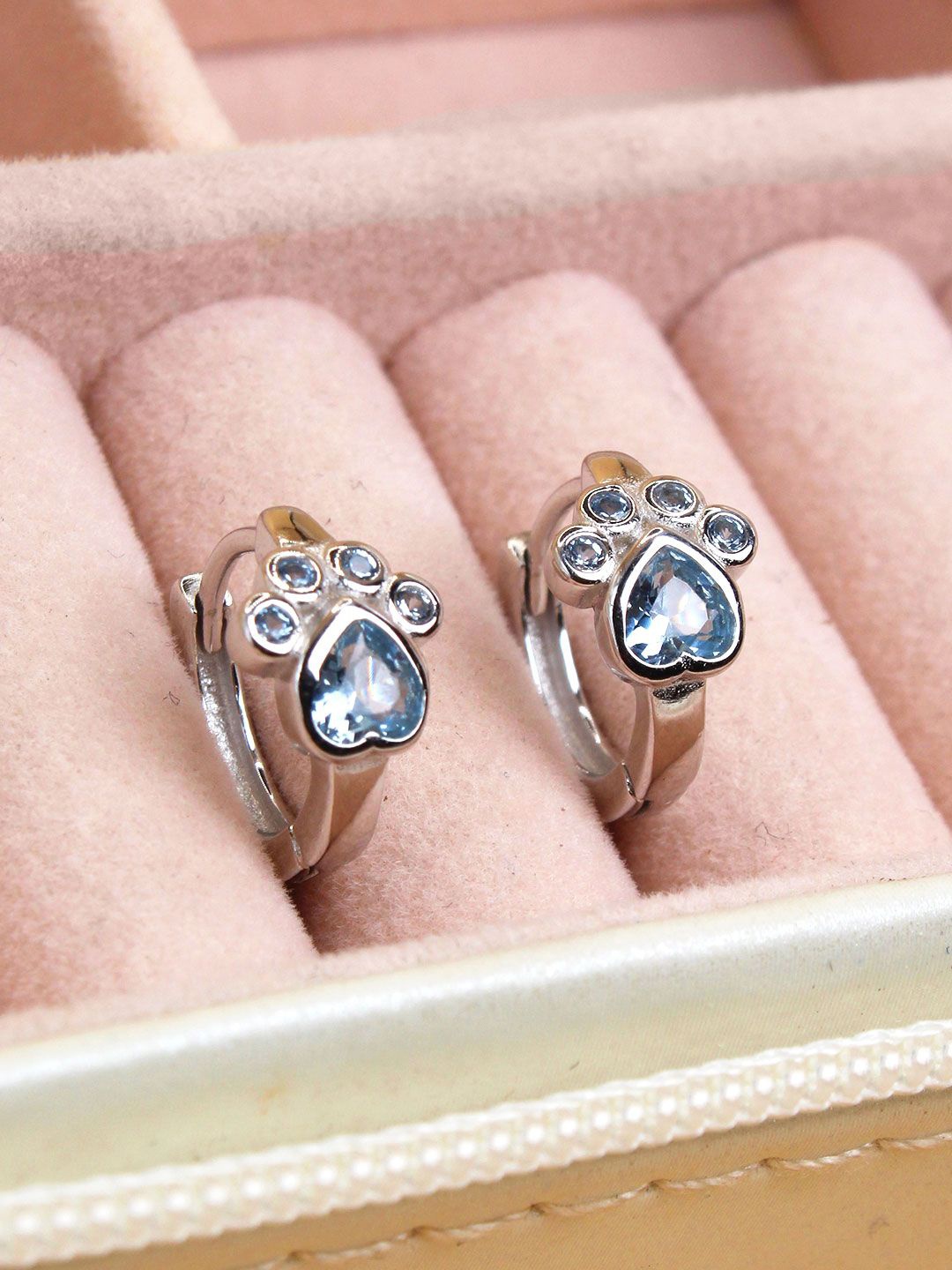 

DEVASHREE 925 Silver Rhodium-Plated Cubic Zirconia Studded Animal Shaped Hoop Earrings, Sea green