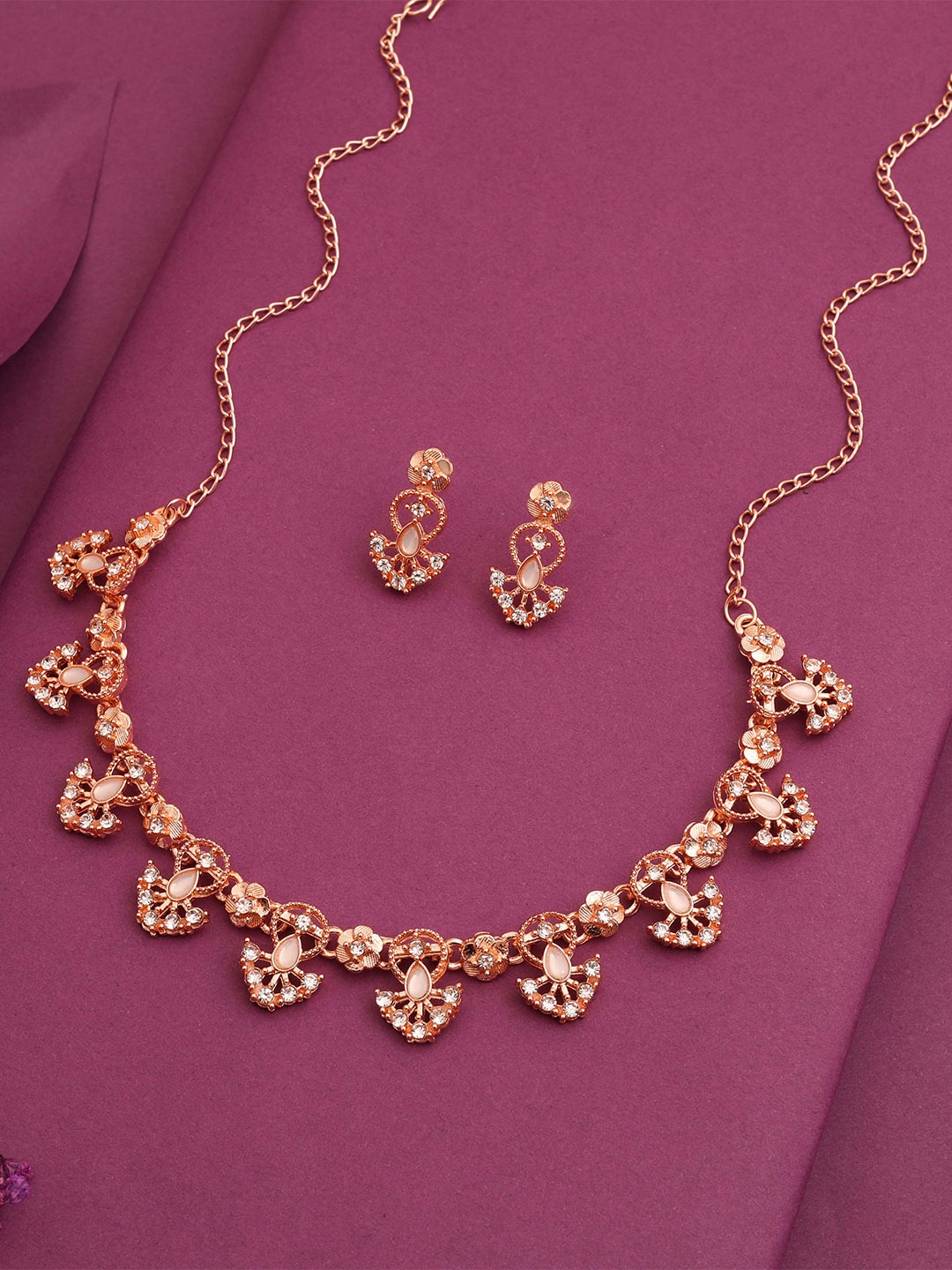 

Lyriss Gold-Plated American Diamond Stones Studded Jewellery Set