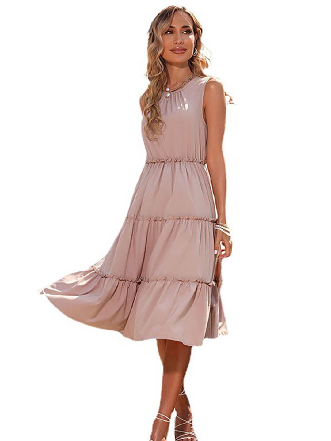 

StyleCast x Revolte Ruffled A-Line Midi Dress, Khaki