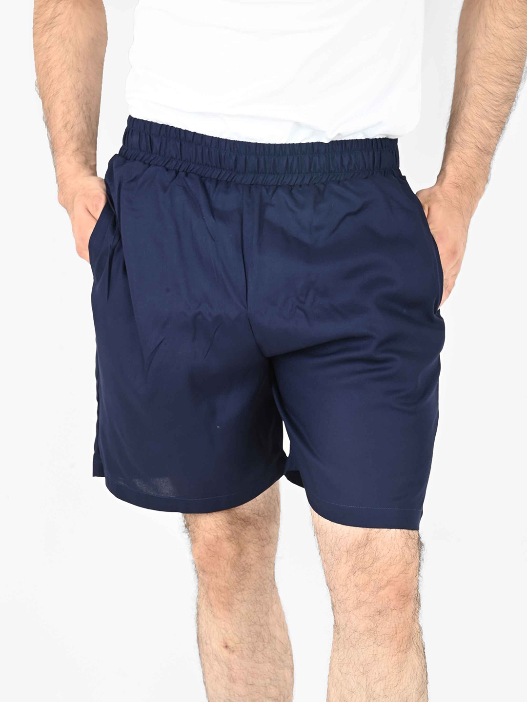 

Blissence Men Pure Cotton Mid-Rise Lounge Shorts, Navy blue