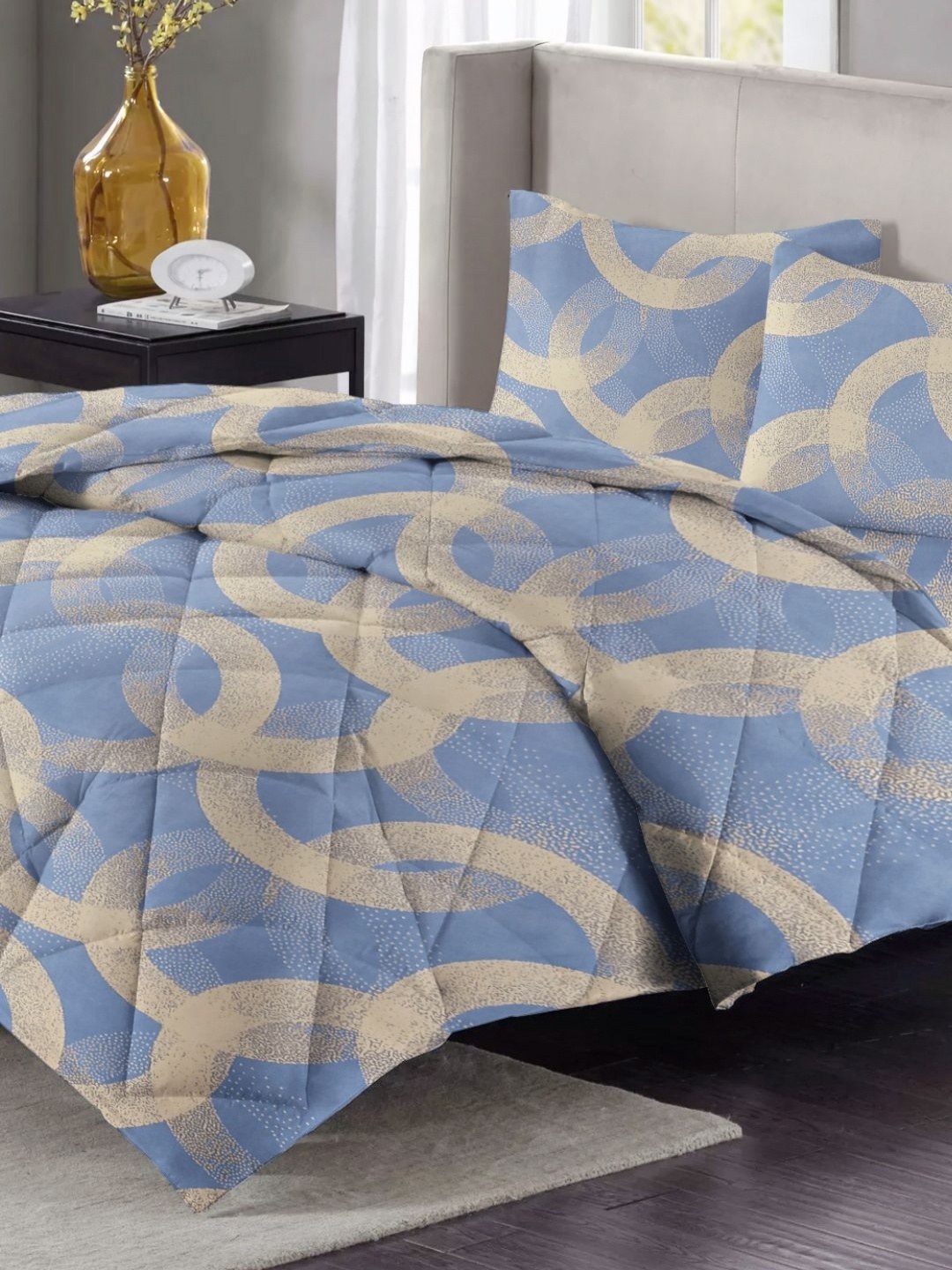 

VAS COLLECTIONS Blue & Beige Printed Cotton Heavy Winter 210 GSM Double Bed Comforter