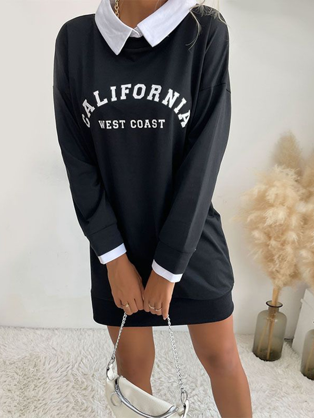 

StyleCast Women Typography Printed Cotton T-shirt Dress, Black