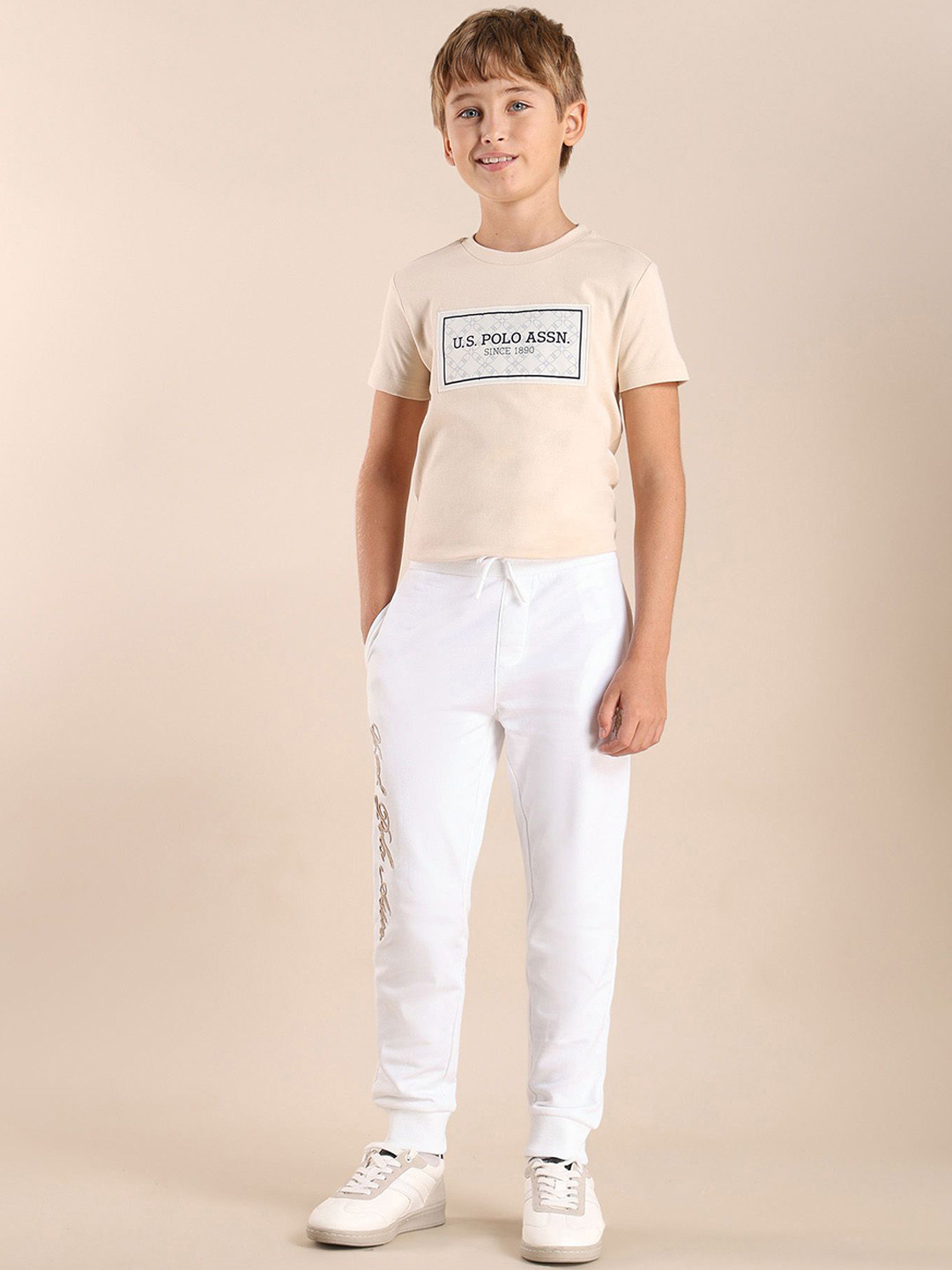 

U.S. Polo Assn. Boys Pure Cotton Mid Rise Joggers, White
