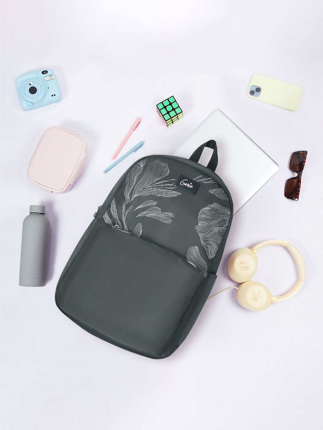 

Genie Women Graphic Printed Backpack, Grey
