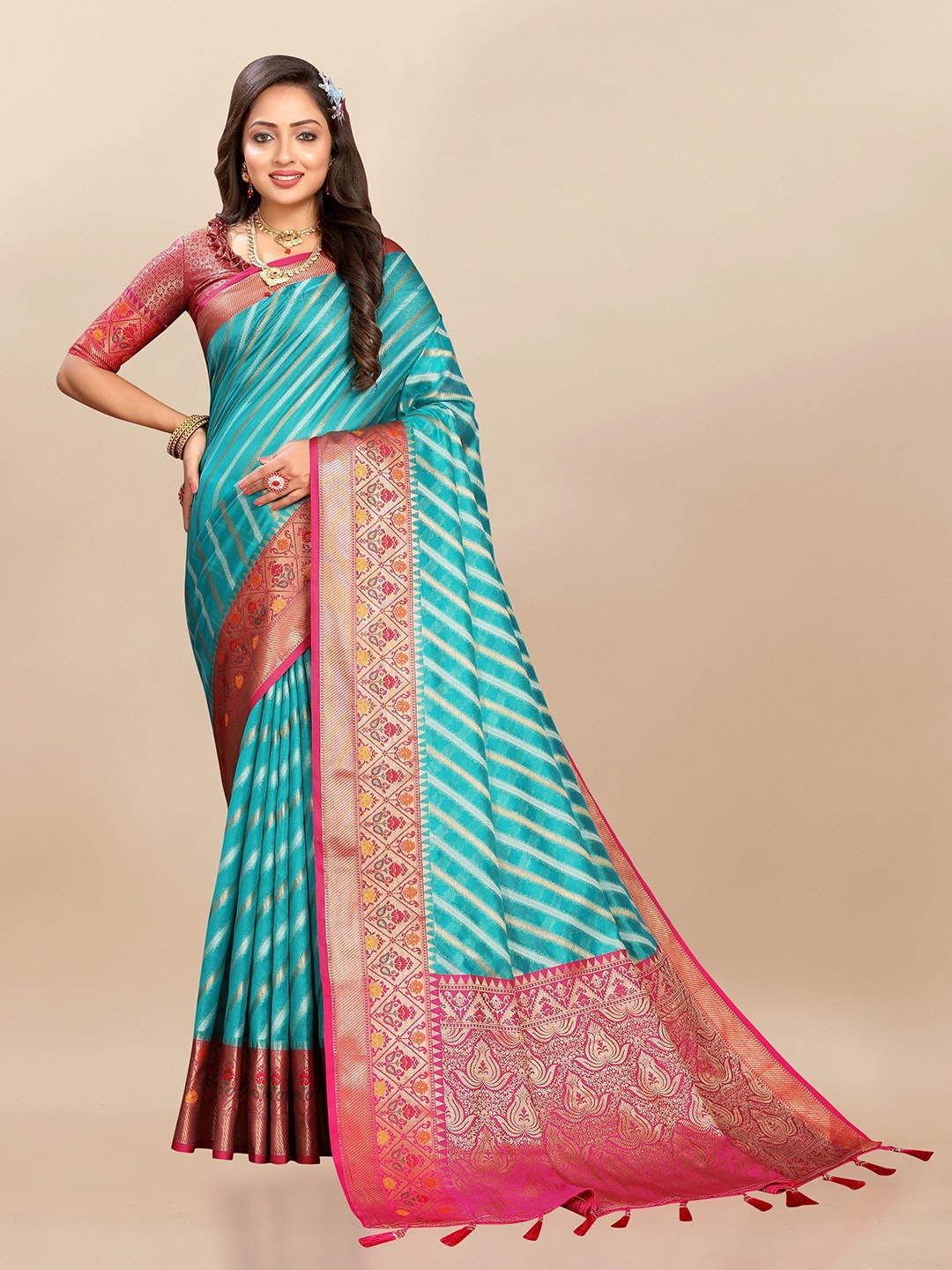 

bansari textiles Woven Design Zari Banarasi Saree, Blue
