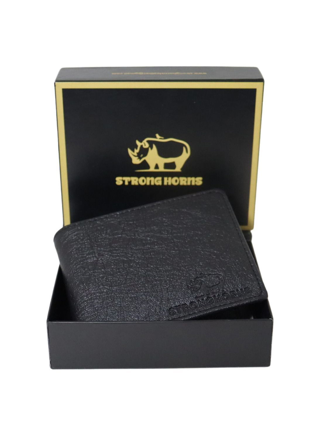 

STRONG HORNS Men Textured PU Two Fold Wallet, Black