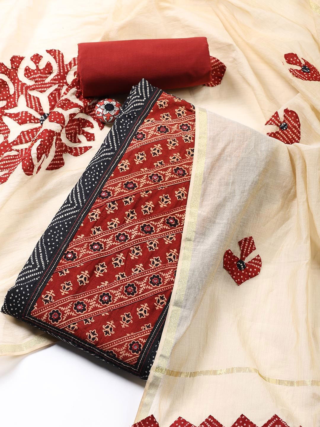 

Meena Bazaar Floral Printed Cotton Unstitched Dress Material, Black