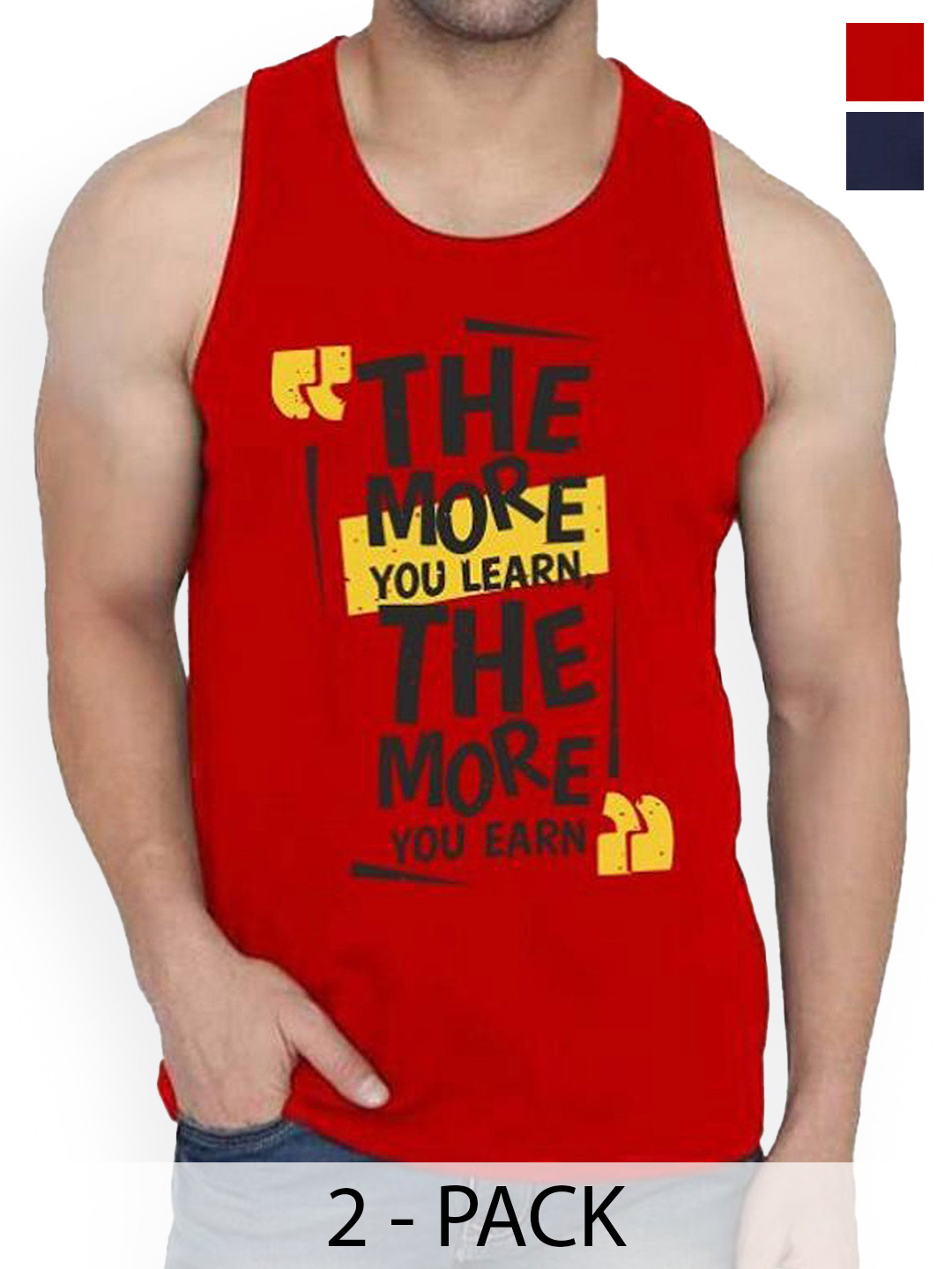 

Woostro Pack Of 2 Printed Pure Combed Cotton Gym Vests, Red