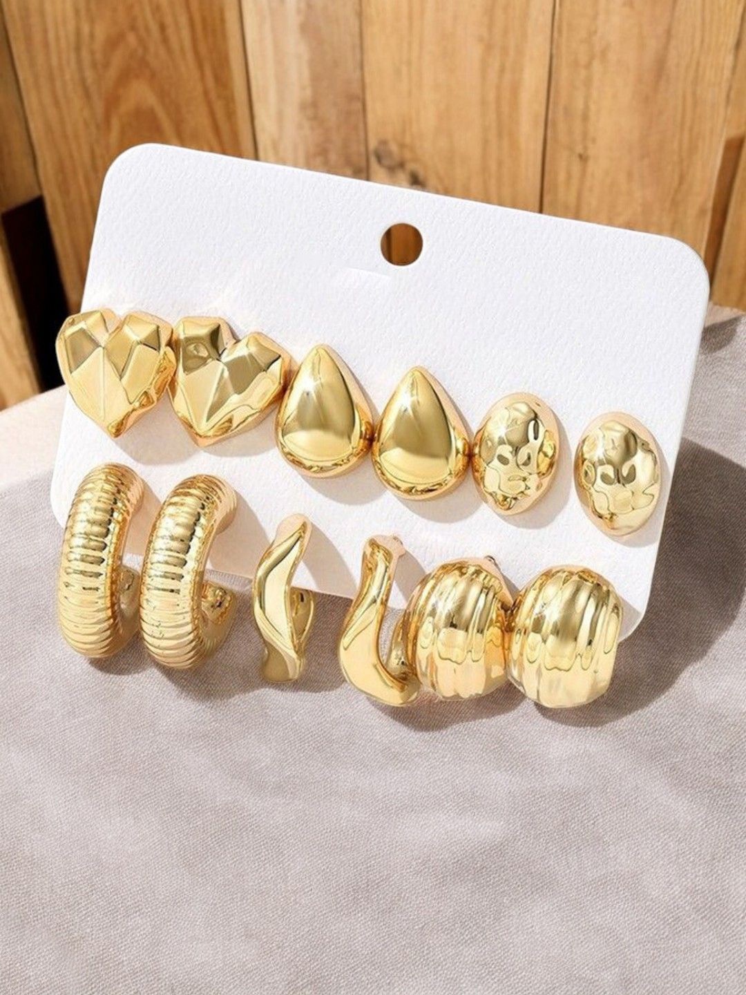 

fabula Set Of 6 Contemporary Shaped Hoop Earrings, Gold