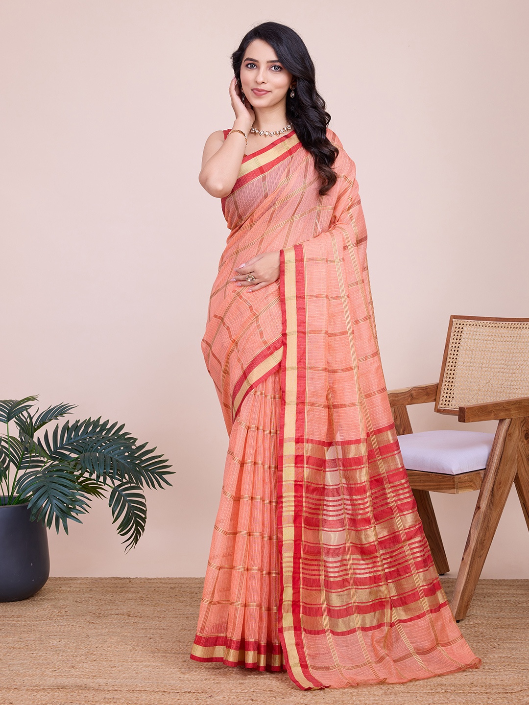 

bansari textiles Woven Design Zari Pure Cotton Banarasi Saree, Pink