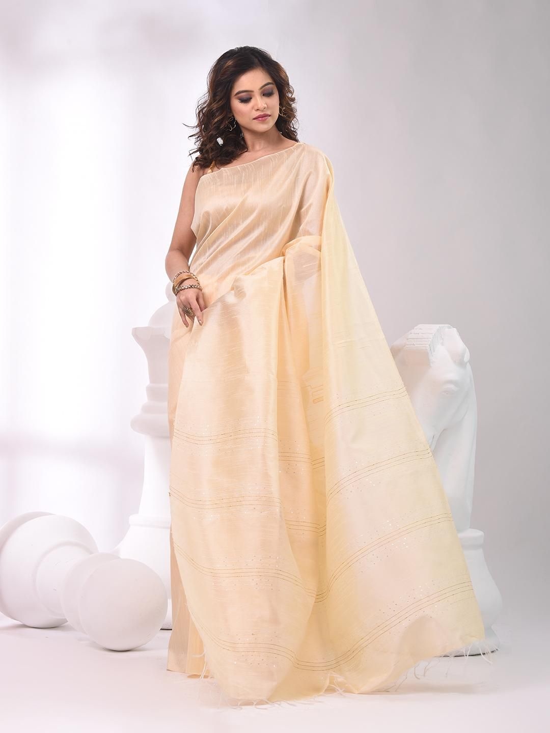 

VIBHAVARI Silk Blend Saree, Beige