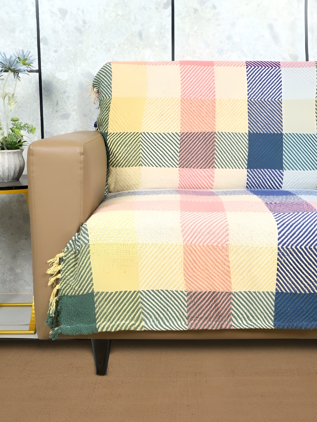 

Saral Home Lina Blue & Yellow Checked Cotton Throw