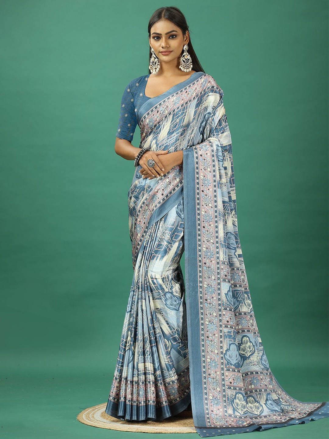 

NIRMAL CREATION Ethnic Motifs Printed Pure Crepe Saree, Blue