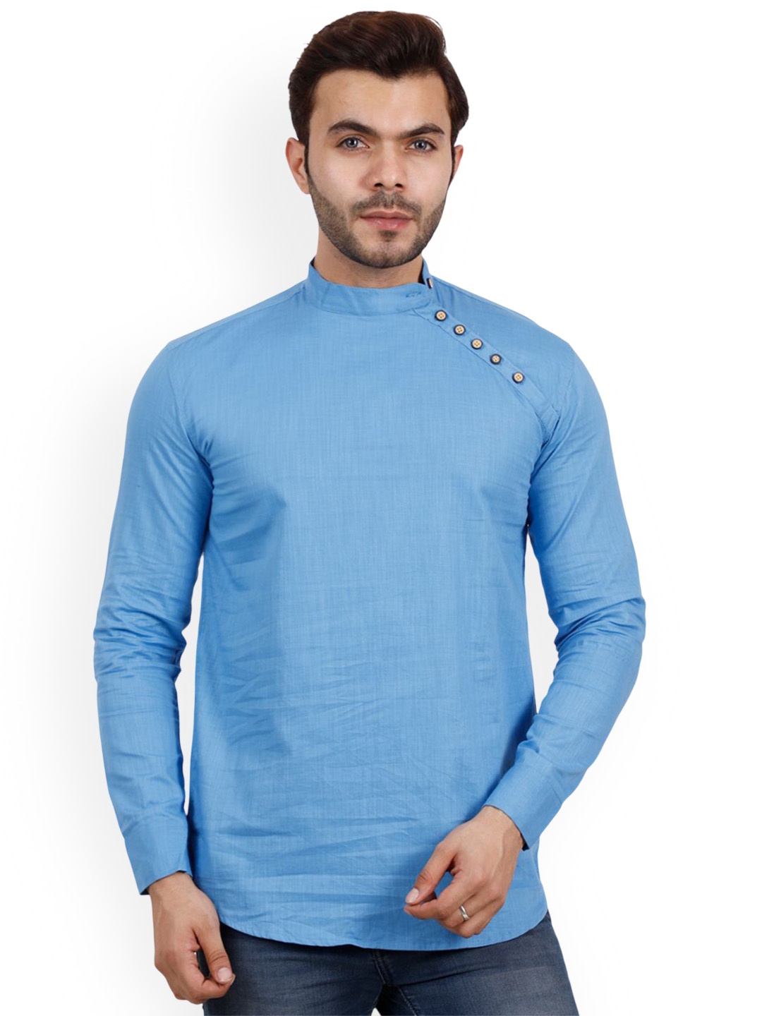

Moda Rapido Mandarin Collar Pure Cotton Straight Kurta, Blue