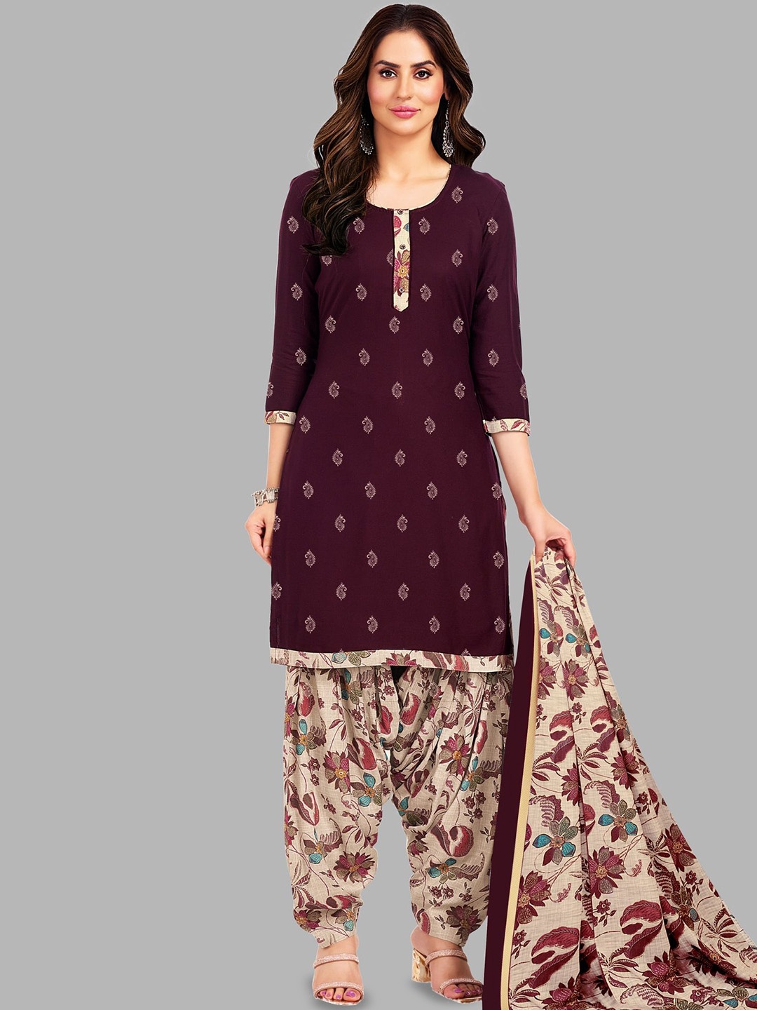 

Simmu Paisley Printed Pure Cotton Unstitched Dress Material, Maroon